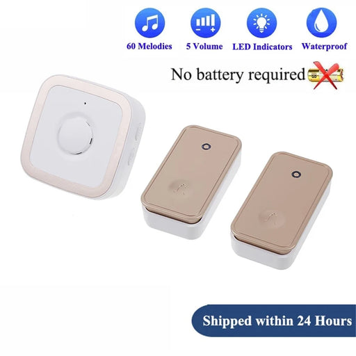 CACAZI FA12 60 Songs Home Wireless Doorbell Waterproof Remote Smart Calling Bell, 1 Transmitter+2 Receivers - Gold / EU Plug - 2