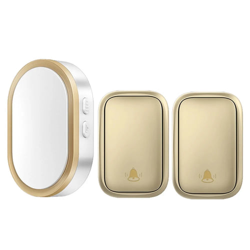 CACAZI FA99 Wireless Doorbell Kit Home Door Bell 36 Melodies Alarm 4 Adjustable Volume Levels (EU Plug), 1 Receiver and 2 Transmitter - Gold - 1