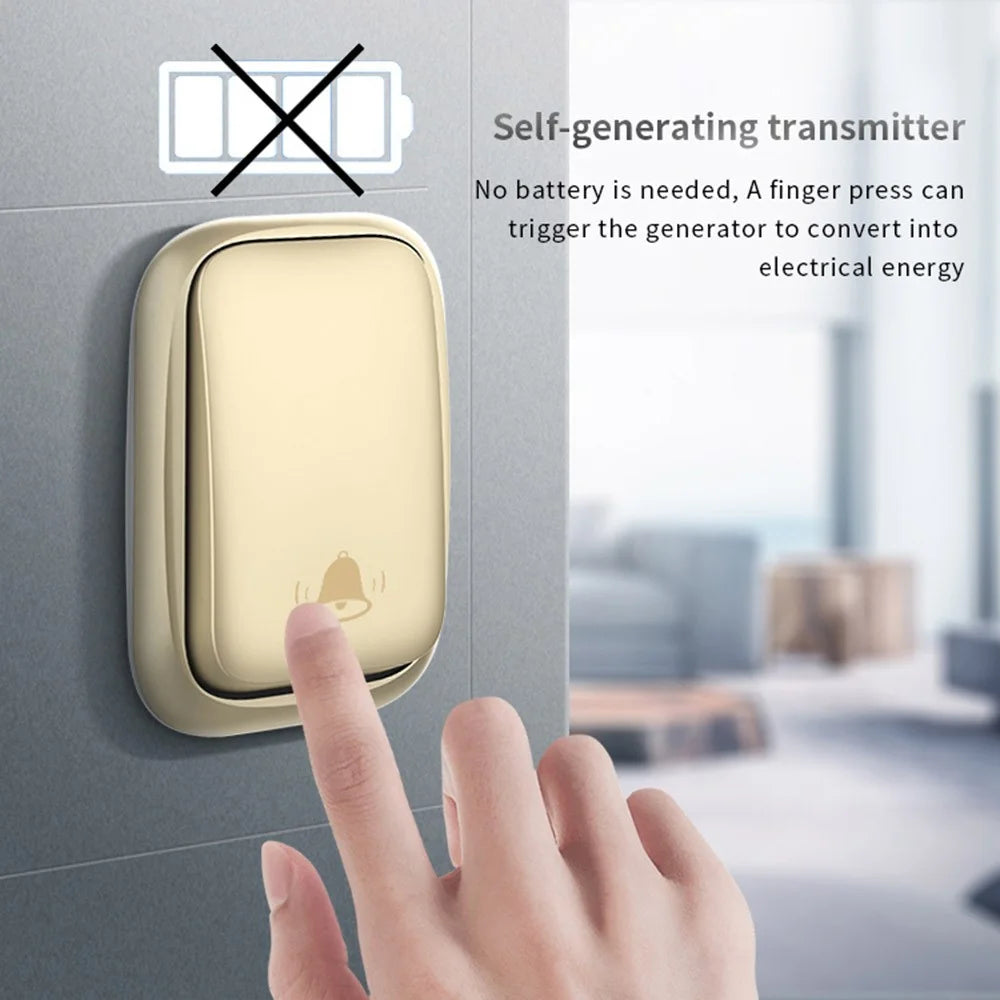 CACAZI FA99 Wireless Doorbell Kit Home Door Bell 36 Melodies Alarm 4 Adjustable Volume Levels (EU Plug), 1 Receiver and 2 Transmitter - Gold - 3