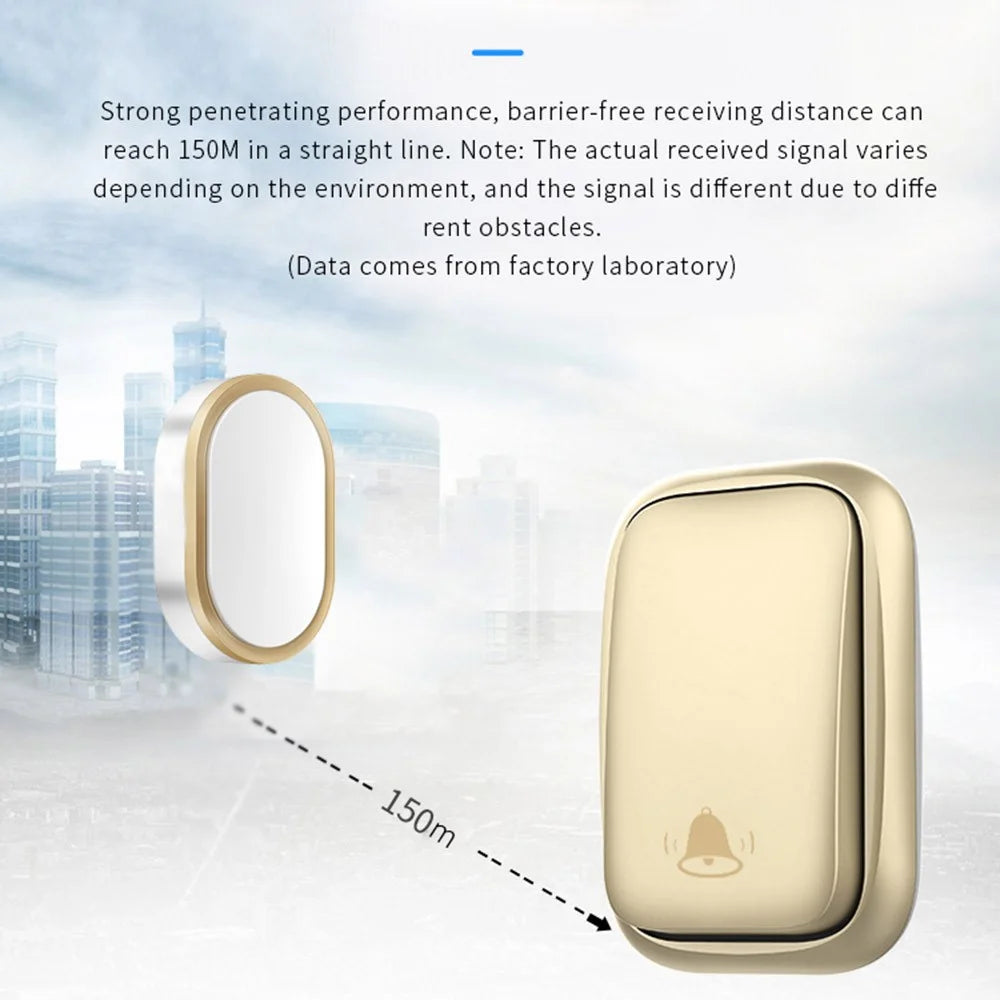CACAZI FA99 Wireless Doorbell Kit Home Door Bell 36 Melodies Alarm 4 Adjustable Volume Levels (EU Plug), 1 Receiver and 2 Transmitter - Gold - 4