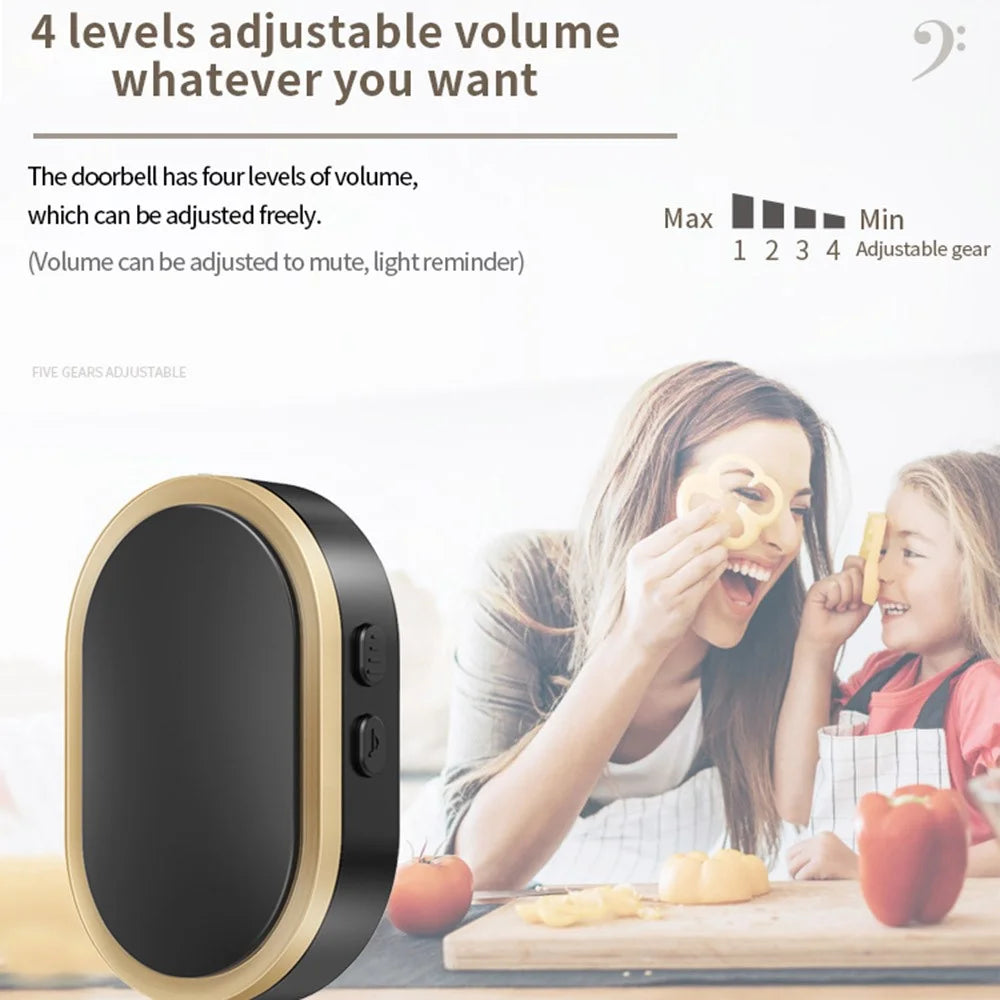 CACAZI FA99 Wireless Doorbell Kit Home Door Bell 36 Melodies Alarm 4 Adjustable Volume Levels (EU Plug), 1 Receiver and 2 Transmitter - Gold - 5