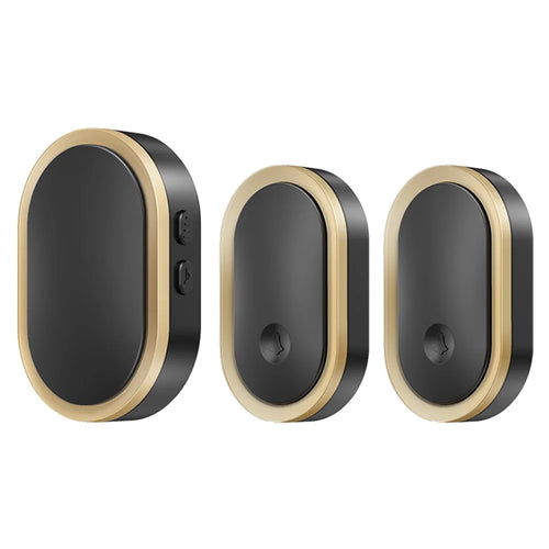 CACAZI A99 Waterproof Door Bell Wireless Doorbell Home, 1 Receiver and 2 Transmitters (without Battery) , EU Plug - Black / Gold - 1