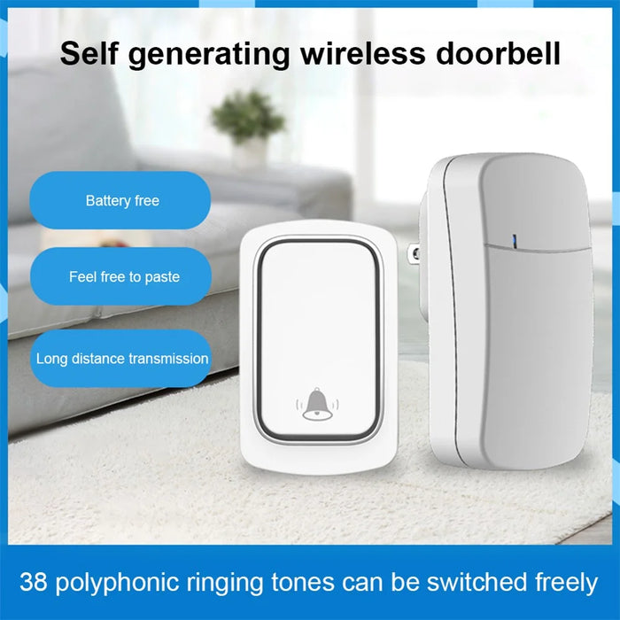 ML01 Self-powered Wireless Door Bell 38 Ringtones Home Intelligent Alarm System, 1 Transmitter+1 Receiver - Black / EU Plug - 4