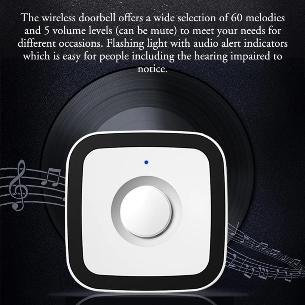 CACAZI FA12 60 Songs Home Wireless Doorbell Waterproof Remote Smart Calling Bell, 1 Transmitter+2 Receivers - Black / US Plug - 6