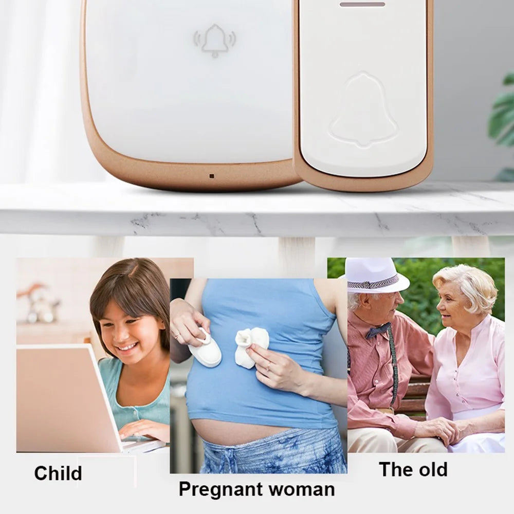 B209 Home Wireless Doorbell Colorful Light Remote Smart Calling Bell, 1 Transmitter+2 Receivers - Gold / EU Plug - 3