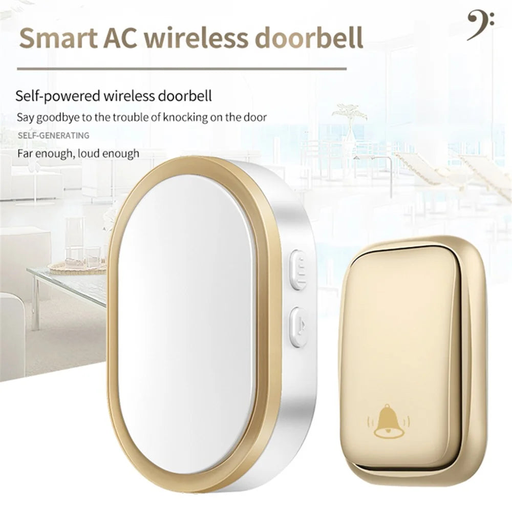 CACAZI FA99 Wireless Self-generating Press Doorbell Home Remote Door Bell, 1 Receiver and 1 Transmitter - EU Plug / Gold - 2
