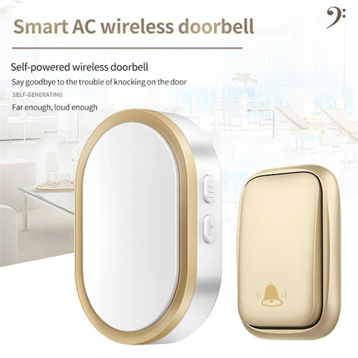 CACAZI FA99 Wireless Self-generating Press Doorbell Home Remote Door Bell, 1 Receiver and 1 Transmitter - EU Plug / Gold - 2