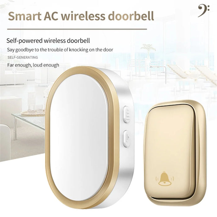 CACAZI FA99 Wireless Self-generating Press Doorbell Home Remote Door Bell, 1 Receiver and 1 Transmitter - EU Plug / Gold - 2