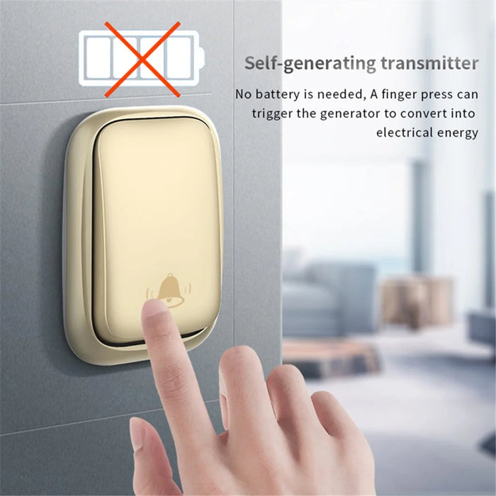 CACAZI FA99 Wireless Self-generating Press Doorbell Home Remote Door Bell, 1 Receiver and 1 Transmitter - EU Plug / Gold - 3