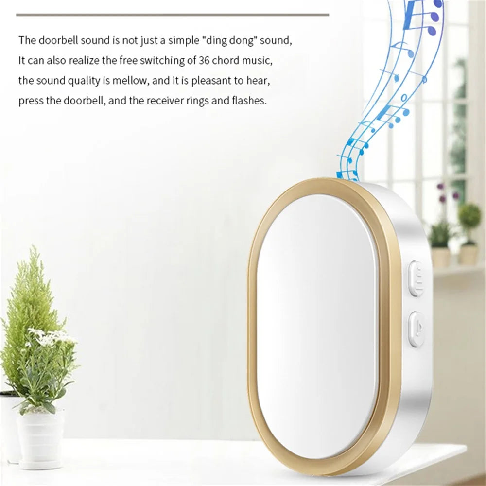 CACAZI FA99 Wireless Self-generating Press Doorbell Home Remote Door Bell, 1 Receiver and 1 Transmitter - EU Plug / Gold - 6