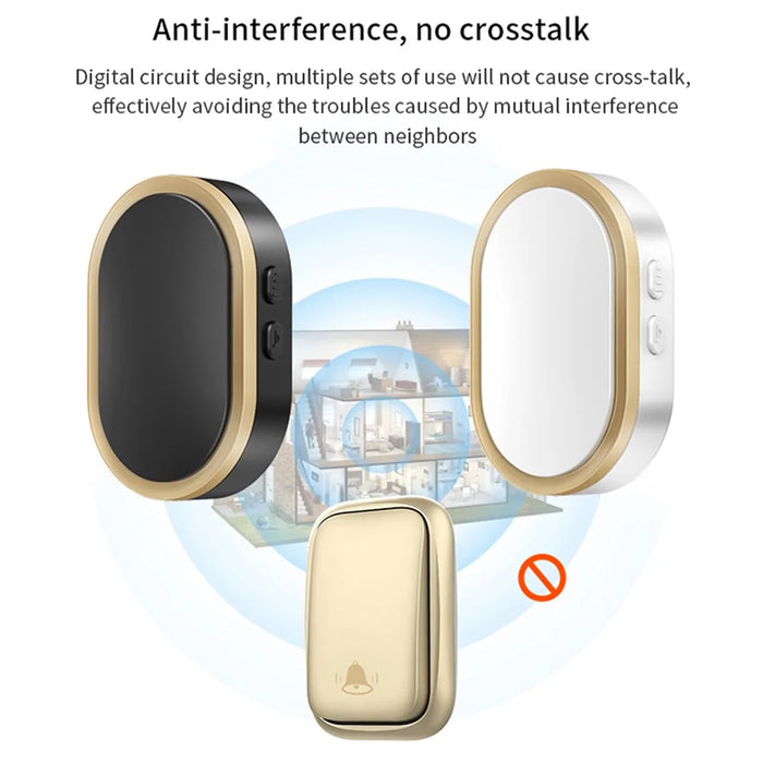 CACAZI FA99 Wireless Self-generating Press Doorbell Home Remote Door Bell, 1 Receiver and 1 Transmitter - EU Plug / Gold - 7