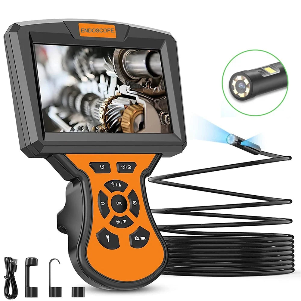 M50 5m Hard Wire 8mm Dual Lens Endoscope Camera 5'' IPS Screen Industrial Endoscope with 7 LED Lights - Orange - 1