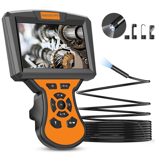 M50 5m Hard Wire 1080P HD Industrial Endoscope 8mm Lens 5'' IPS Screen Borescope IP67 Waterproof Snake Camera with 8 LED Lights - Orange - 1