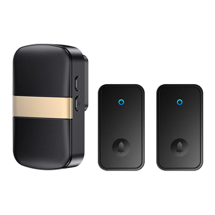 CACAZI FA96 Wireless Doorbell 60 Chime 5 Levels Adjustable Self-powered Alarm System, 2 Transmitters+1 Receiver - Black / US Plug - 1