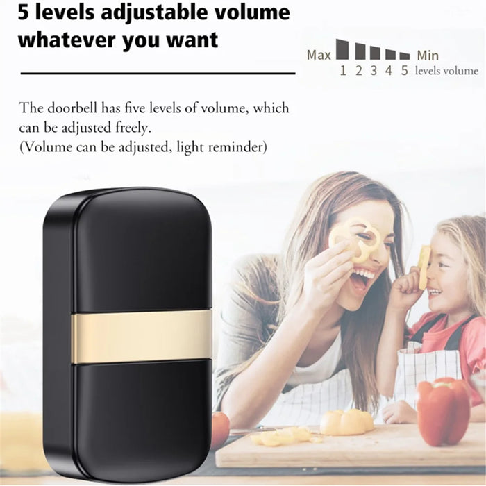 CACAZI FA96 Wireless Doorbell 60 Chime 5 Levels Adjustable Self-powered Alarm System, 2 Transmitters+1 Receiver - Black / US Plug - 2