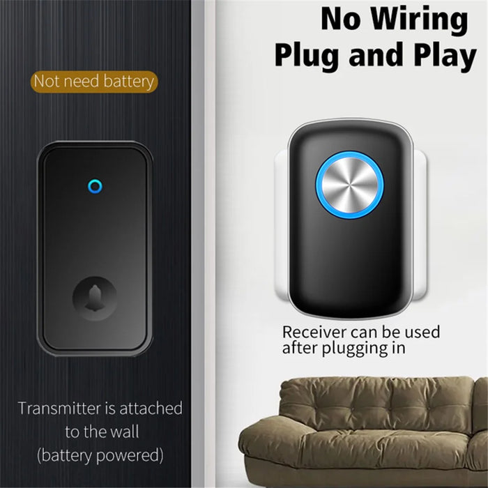 CACAZI FA28 Self-Generating Wireless Doorbell Transmitter + Receiver Smart Doorbell - Black / US Plug - 4
