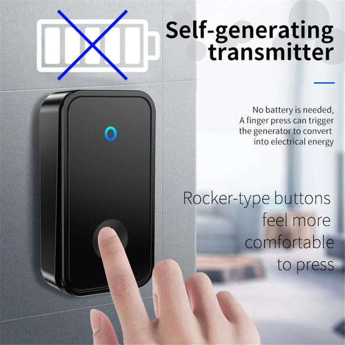 CACAZI FA28 Wireless Doorbell Set with Self-Generating Transmitter + 2 Receiver Smart Home Doorbell - Black / US Plug - 5