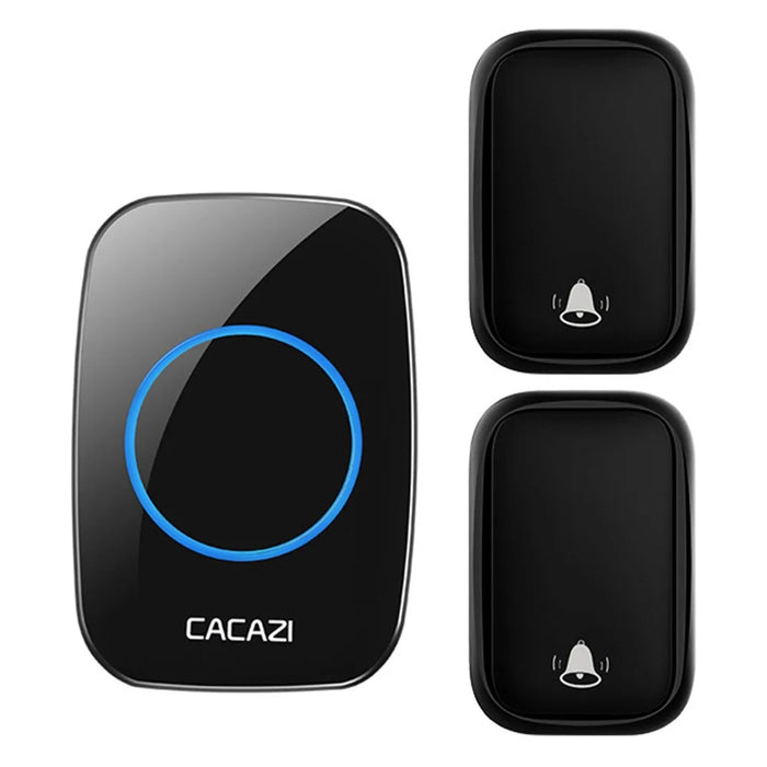 CACAZI FA58 60 Melodies Alarm Wireless Doorbell Kit Home Door Bell with 1 Receiver and 2 Transmitters - Black / EU Plug - 1