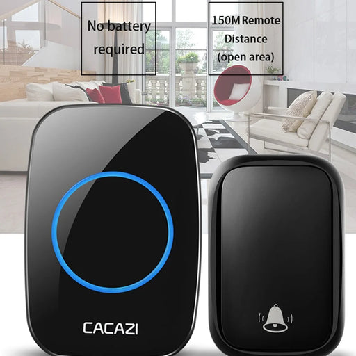 CACAZI FA58 60 Melodies Alarm Wireless Doorbell Kit Home Door Bell with 1 Receiver and 2 Transmitters - Black / EU Plug - 2