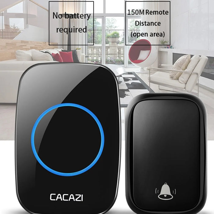 CACAZI FA58 60 Melodies Alarm Wireless Doorbell Kit Home Door Bell with 1 Receiver and 2 Transmitters - Black / EU Plug - 2