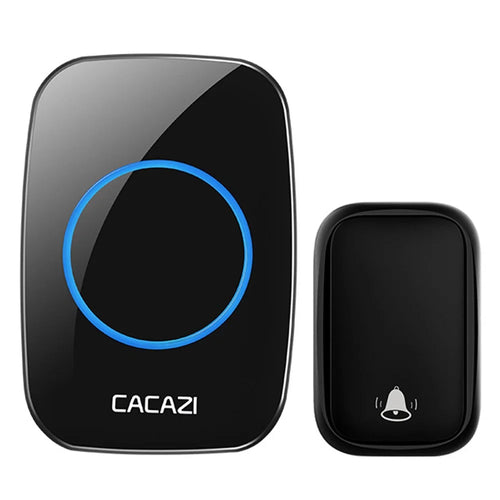 CACAZI FA58 Waterproof 5 Volume Levels Wireless Doorbell Mini Chime Door Bell Kit with 1 Transmitter+1 Receiver - Black / EU Plug - 1
