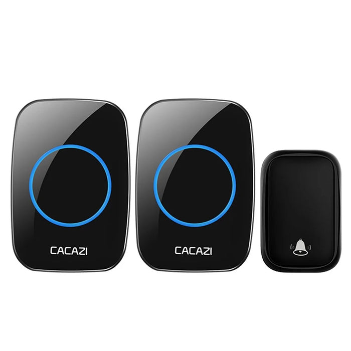 CACAZI FA58 Home Wireless Doorbell Outdoor Waterproof LED Door Bell Chime Kit with 1 Transmitter+2 Receivers - Black / EU Plug - 1