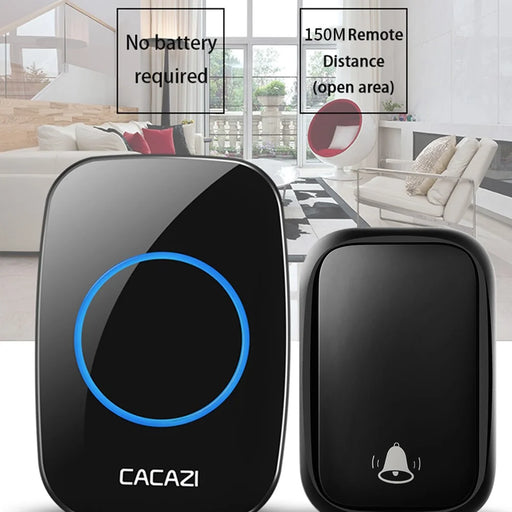 CACAZI FA58 Home Wireless Doorbell Outdoor Waterproof LED Door Bell Chime Kit with 1 Transmitter+2 Receivers - Black / EU Plug - 2