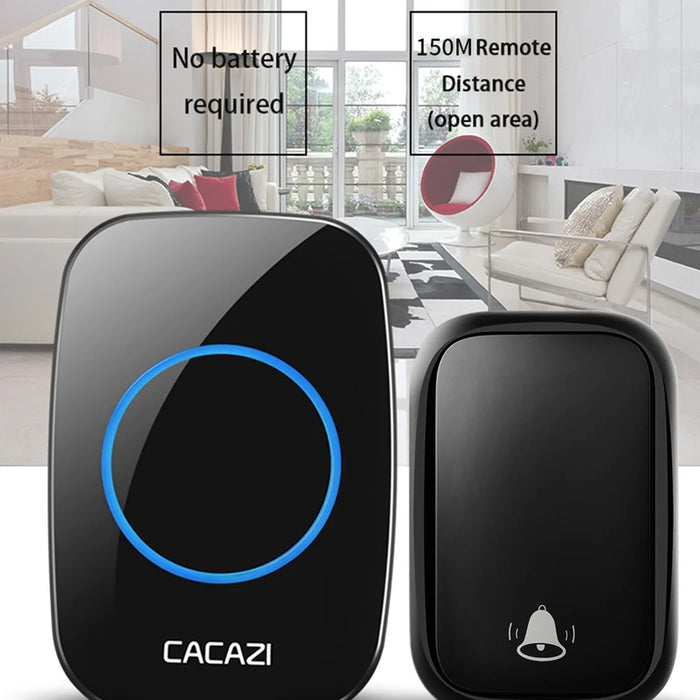 CACAZI FA58 Home Wireless Doorbell Outdoor Waterproof LED Door Bell Chime Kit with 1 Transmitter+2 Receivers - Black / EU Plug - 2