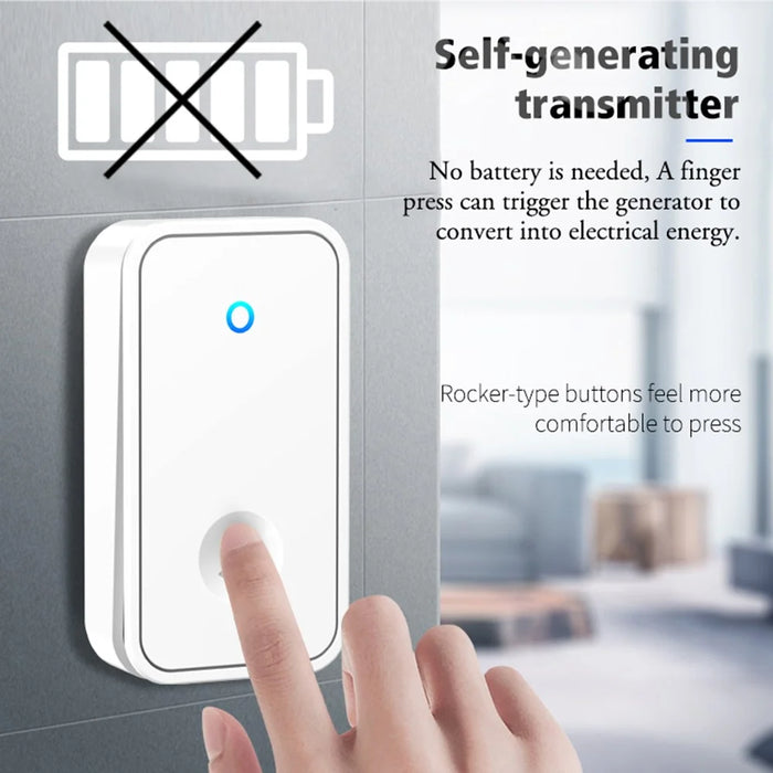 CACAZI FA86 Wireless Smart Doorbell Set 150m Distance Transmitter / Receiver Self-Powered Doorbell - White / US Plug - 3
