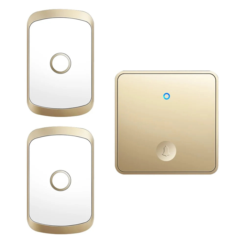 CACAZI FA50 Self-Powered Wireless Doorbell for Home Smart Doorbell Set with Transmitter + 2 Receiver (86 Large Button) - Gold / US Plug - 1