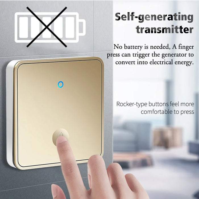 CACAZI FA50 Self-Powered Wireless Doorbell for Home Smart Doorbell Set with Transmitter + 2 Receiver (86 Large Button) - Gold / US Plug - 3