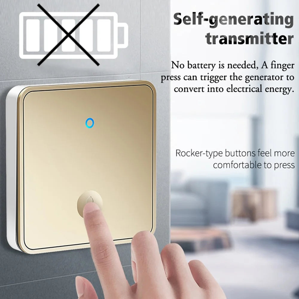 CACAZI FA50 Home Smart Wireless Doorbell Set Transmitter / Receiver Self-Powered Doorbell (86 Large Button) - Gold / US Plug - 2