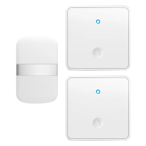 CACAZI FA96 5 Levels Adjustable Wireless Doorbell 60 Chime Self-powered Alarm System (Type 86 Big Button), 2 Transmitters+1 Receiver - Silver / US Plug - 1