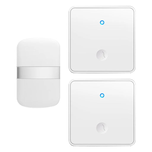 CACAZI FA96 5 Levels Adjustable Wireless Doorbell 60 Chime Self-powered Alarm System (Type 86 Big Button), 2 Transmitters+1 Receiver - Silver / US Plug - 1