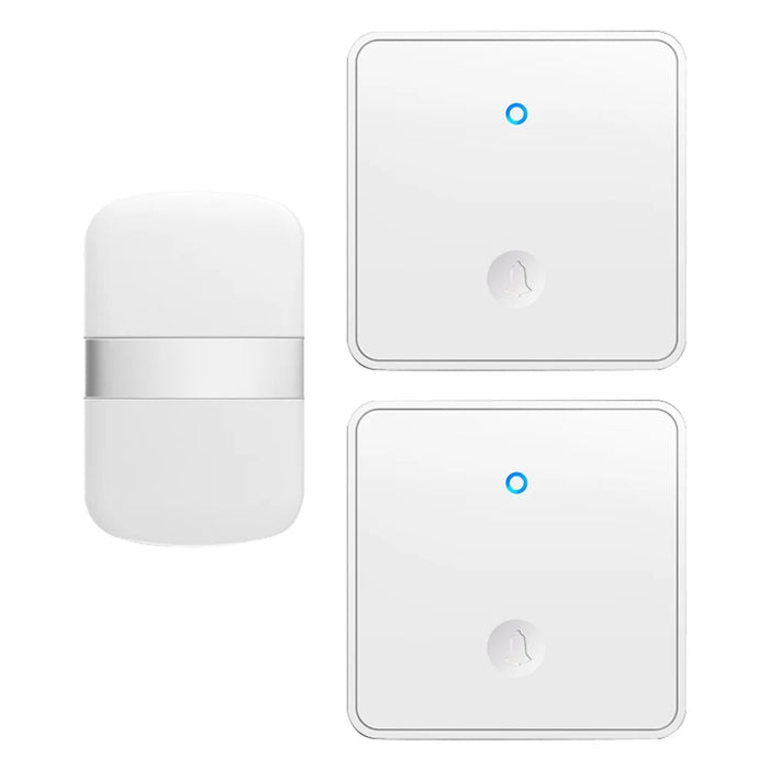 CACAZI FA96 5 Levels Adjustable Wireless Doorbell 60 Chime Self-powered Alarm System (Type 86 Big Button), 2 Transmitters+1 Receiver - Silver / US Plug - 1