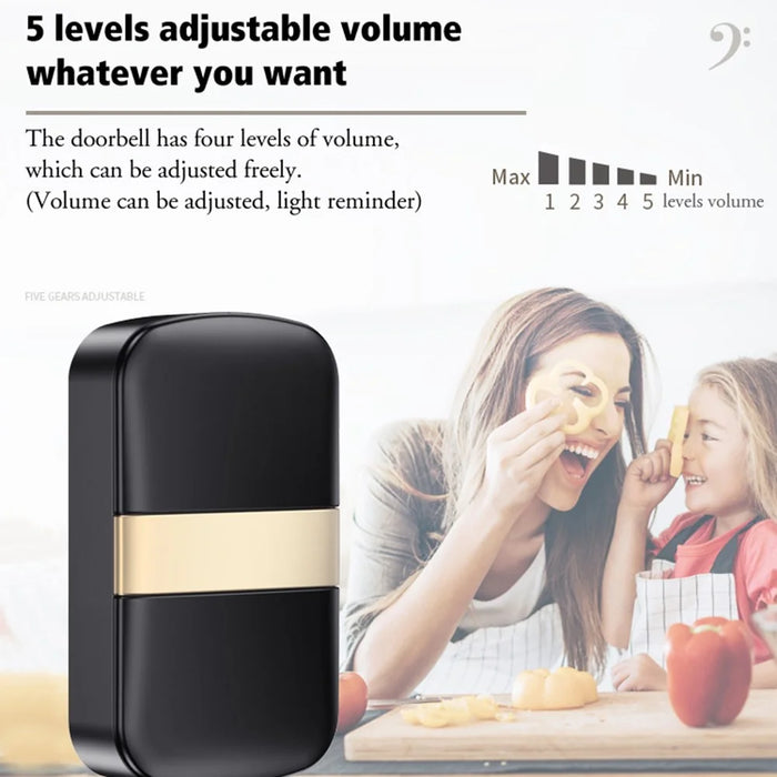 CACAZI FA96 5 Levels Adjustable Wireless Doorbell 60 Chime Self-powered Alarm System (Type 86 Big Button), 2 Transmitters+1 Receiver - Silver / US Plug - 5