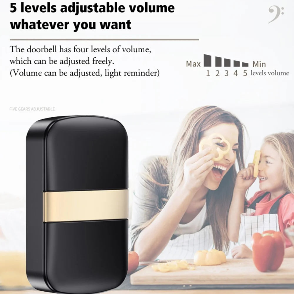 CACAZI FA96 Smart Home Alarm System 60 Chime Self-powered Wireless Doorbell (Type 86 Big Button), 1 Transmitter+2 Receivers - Black / US Plug - 6