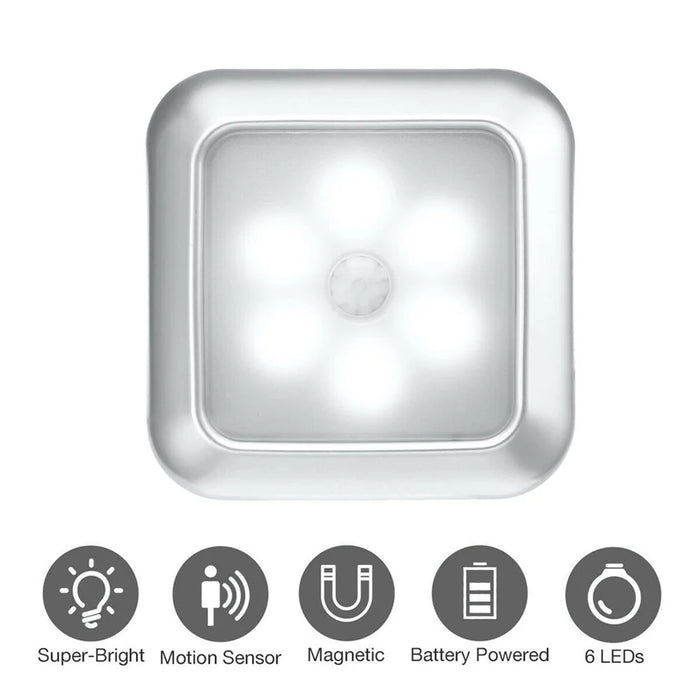 Square Human Infrared Sensor Light Smart Home Wardrobe Aisle Light Control Lamp Creative Night Light - Silver / White Light - 7