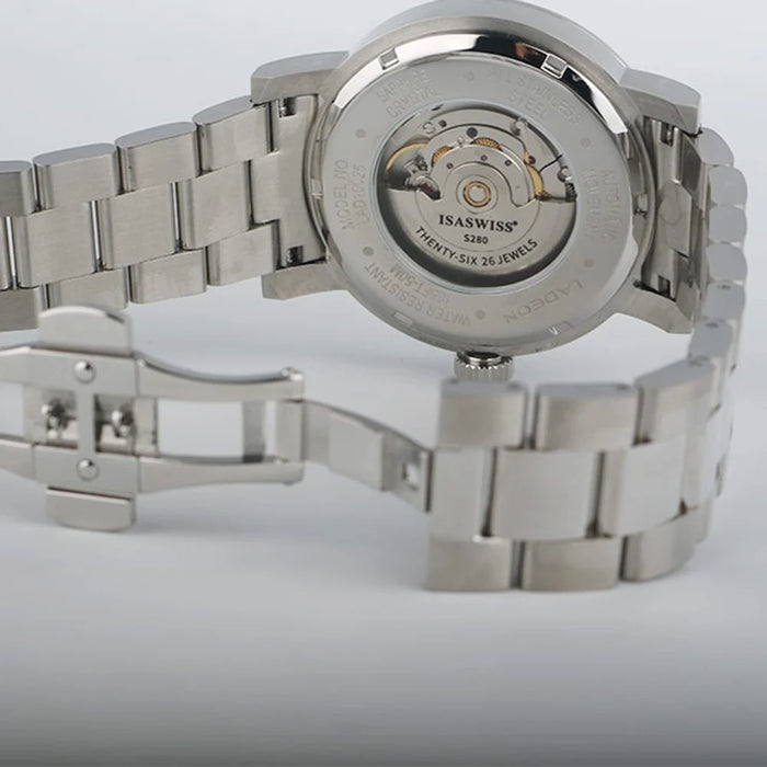 LADEON Sapphire Crystal Glass Men Watch Stylish Stainless Steel Mechanical Wrist Watch - Steel Color LAD10025 - 4