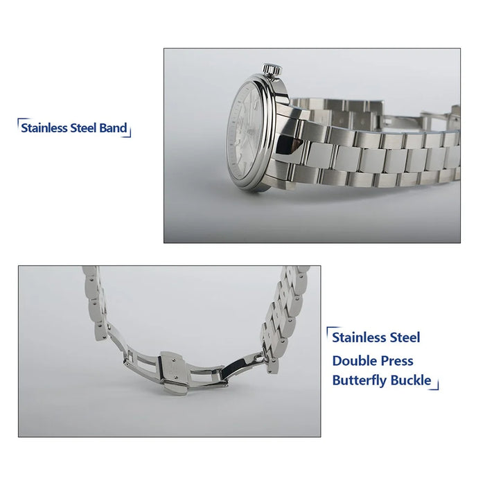 LADEON Sapphire Crystal Glass Men Watch Stylish Stainless Steel Mechanical Wrist Watch - Steel Color LAD10025 - 6