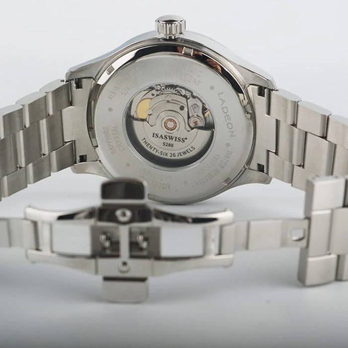 LADEON Sapphire Crystal Glass Waterproof Men Watch Stainless Steel Mechanical Round Wrist Watch - Steel Color LAD10027 - 4