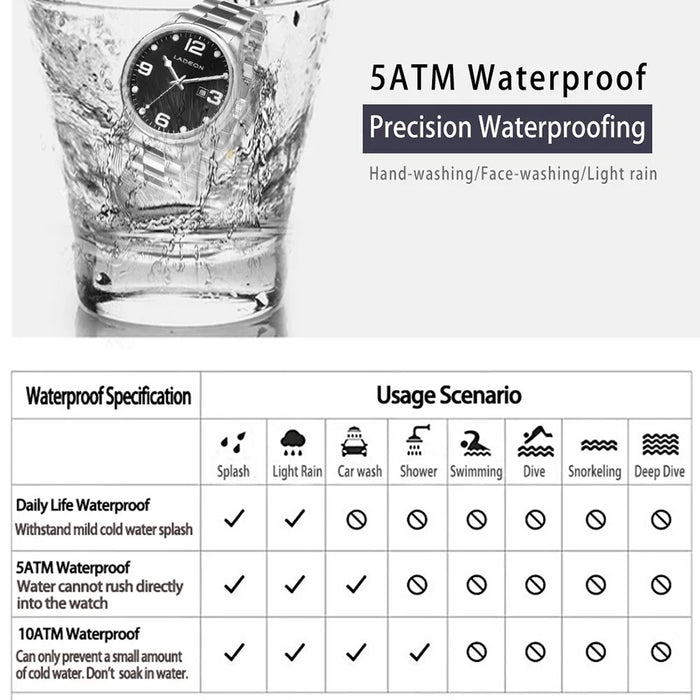 LADEON Sapphire Crystal Glass Waterproof Men Watch Stainless Steel Mechanical Round Wrist Watch - Steel Color LAD10027 - 7