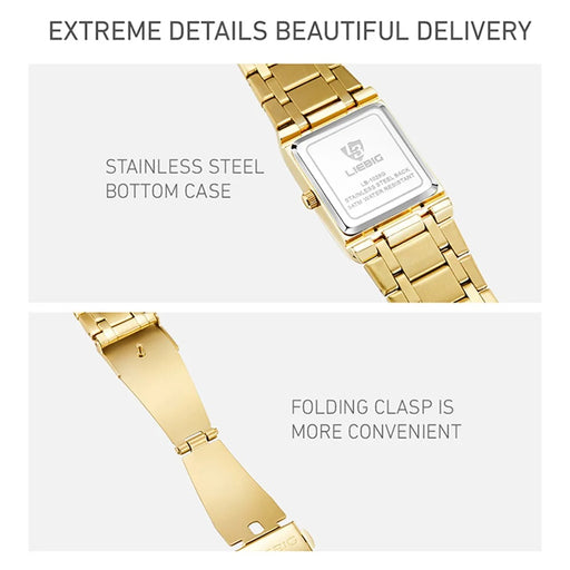 LIEBIG L1029 For Couple Square Dial Analogue Quartz Wrist Watch with Stainless Steel Strap - Gold Dial+Gold Strap / Men - 2