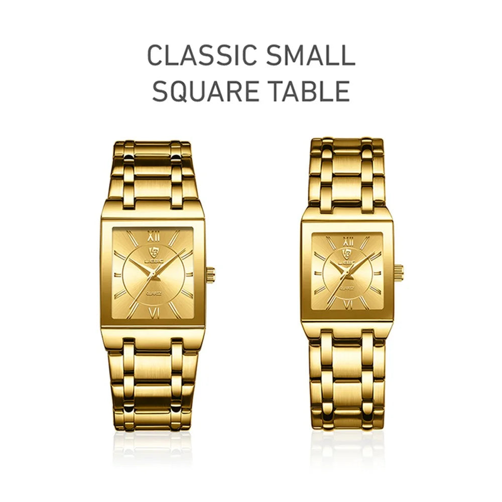 LIEBIG L1029 For Couple Square Dial Analogue Quartz Wrist Watch with Stainless Steel Strap - Gold Dial+Gold Strap / Men - 7