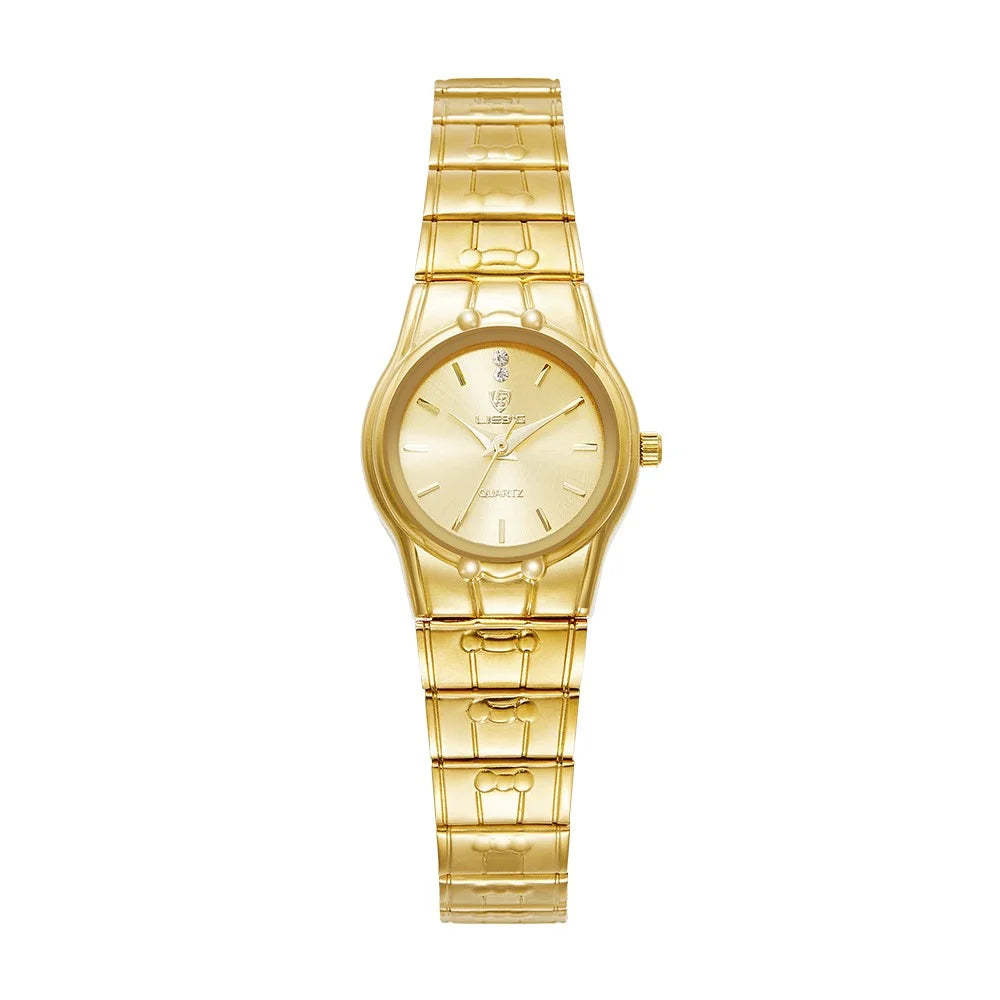 LIEBIG L1023 Round Dial Analogue Quartz Wrist Watch Couple Watch with Stainless Steel Strap - Gold Dial / Women - 1