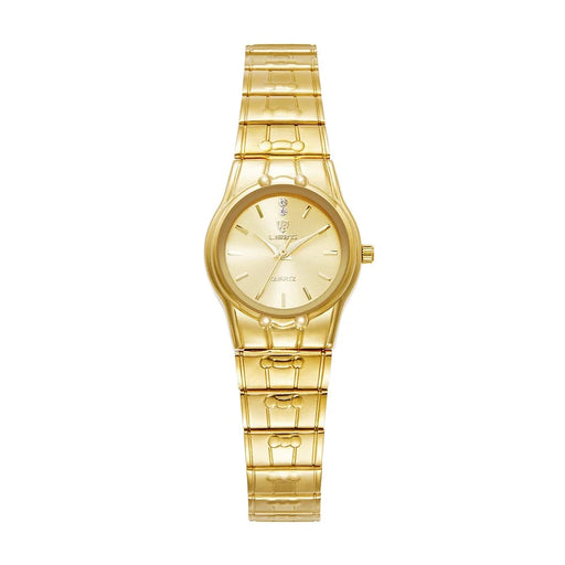 LIEBIG L1023 Round Dial Analogue Quartz Wrist Watch Couple Watch with Stainless Steel Strap - Gold Dial / Women - 1