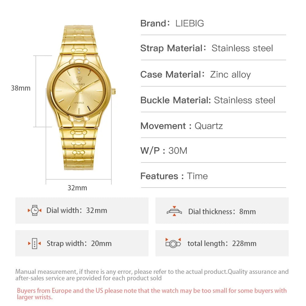 LIEBIG L1023 Round Dial Analogue Quartz Wrist Watch Couple Watch with Stainless Steel Strap - Gold Dial / Women - 4