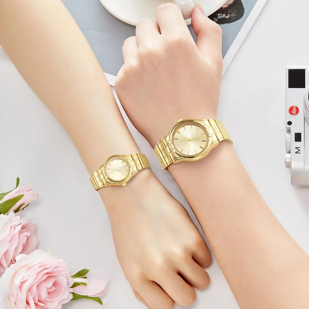 LIEBIG L1023 Round Dial Analogue Quartz Wrist Watch Couple Watch with Stainless Steel Strap - Gold Dial / Women - 6