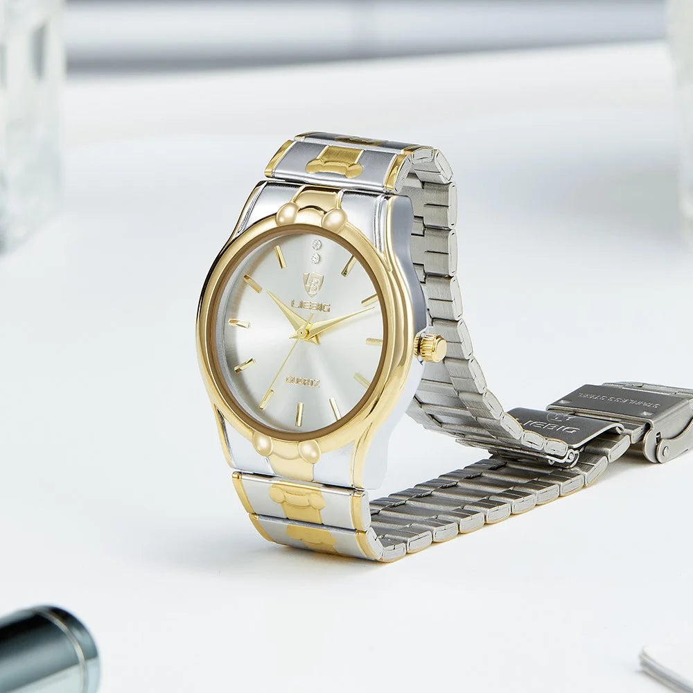 LIEBIG L1023 Round Dial Analogue Quartz Wrist Watch Couple Watch with Stainless Steel Strap - Gold Dial / Women - 7