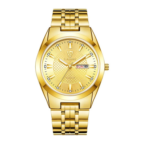 LIEBIG L1020 Couple Set Pair Wrist Watch Date Display Quartz Watch with Stainless Steel Strap - Gold / Men - 1